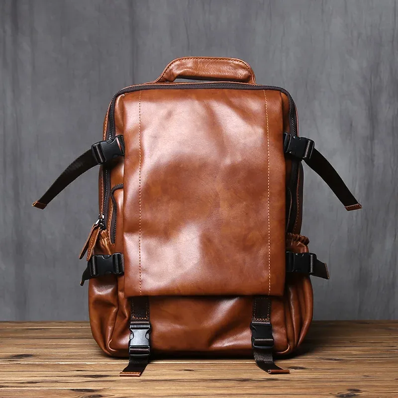 sac à dos en cuir pour hommes, couche supérieure en cuir, loisirs, business, voyage, grande capacité, ordinateur, cartable pour femmes, nzpj