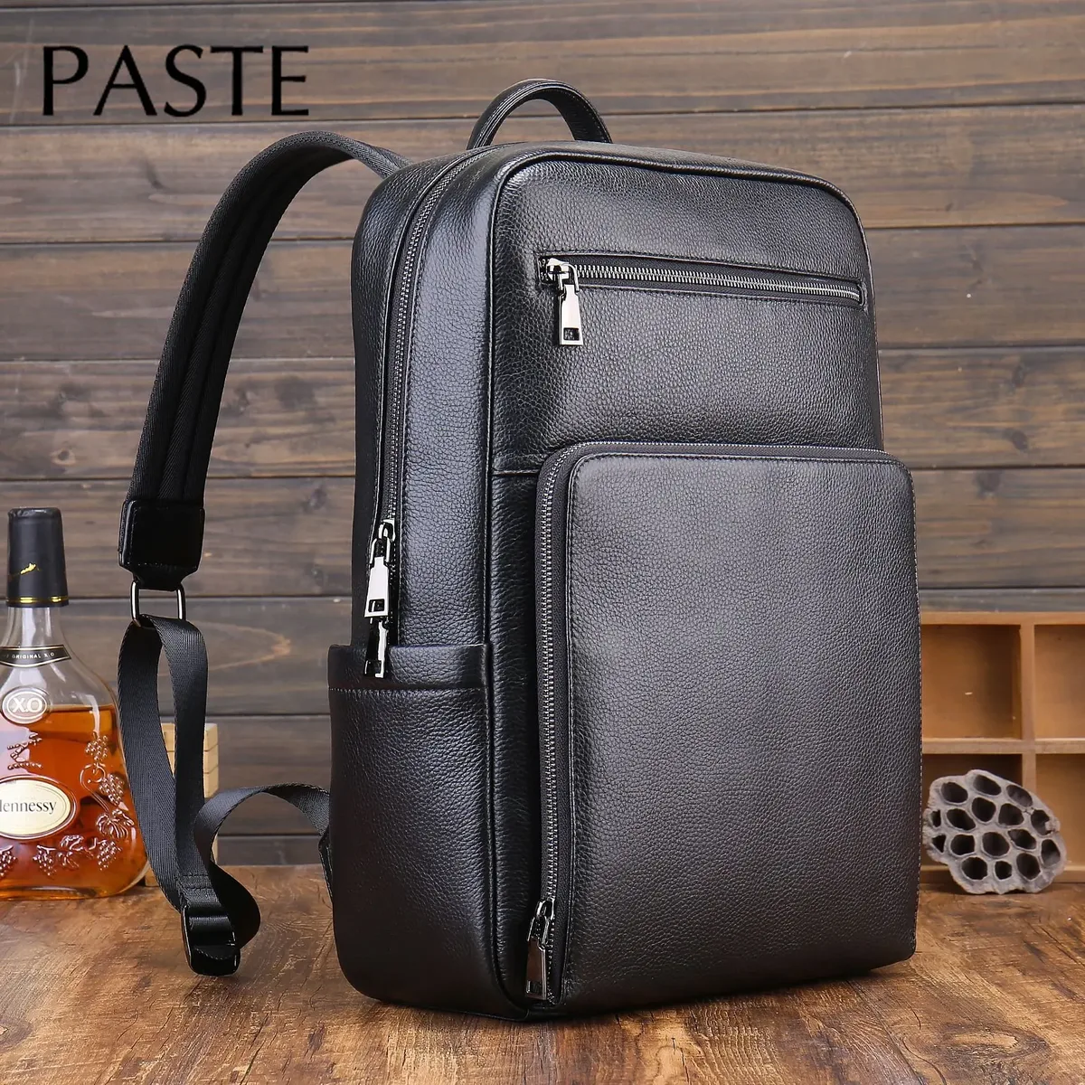 2026 classique 100% cuir de vache hommes sac à dos noir 15.6 pouces ordinateur portable sac d'école affaires grande capacité voyage sacs à dos de luxe
