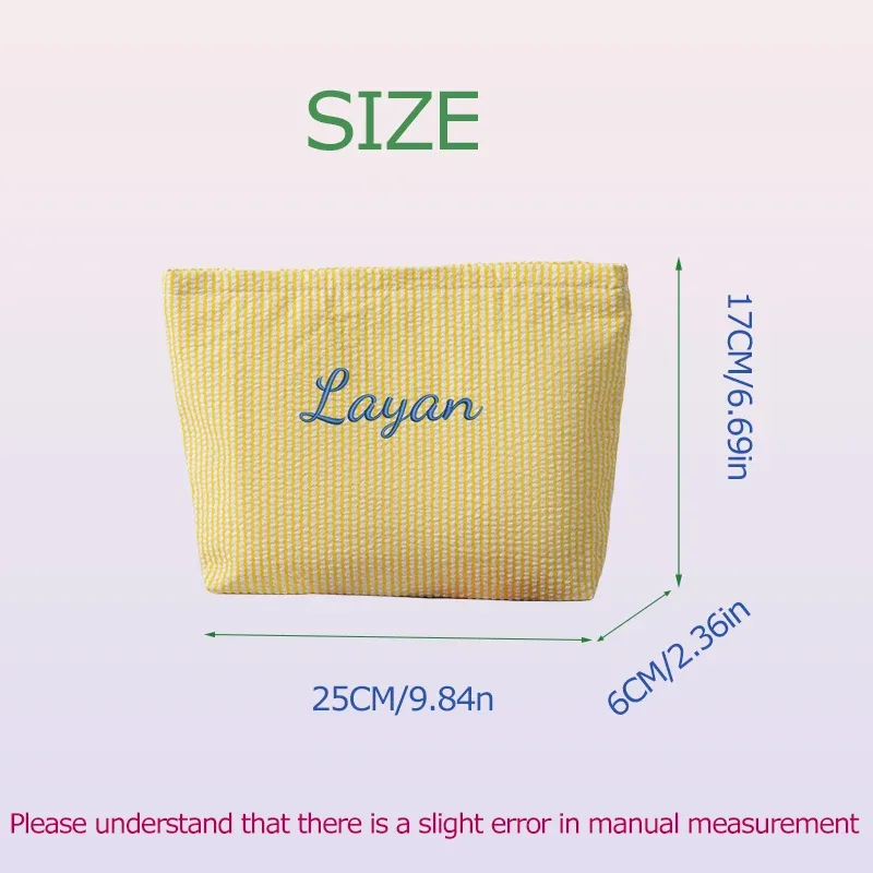 sac de maquillage rayé en gaze bulle, personnalisable avec broderie ou style standard (2 options), pochette de rangement, saison rentrée scolaire