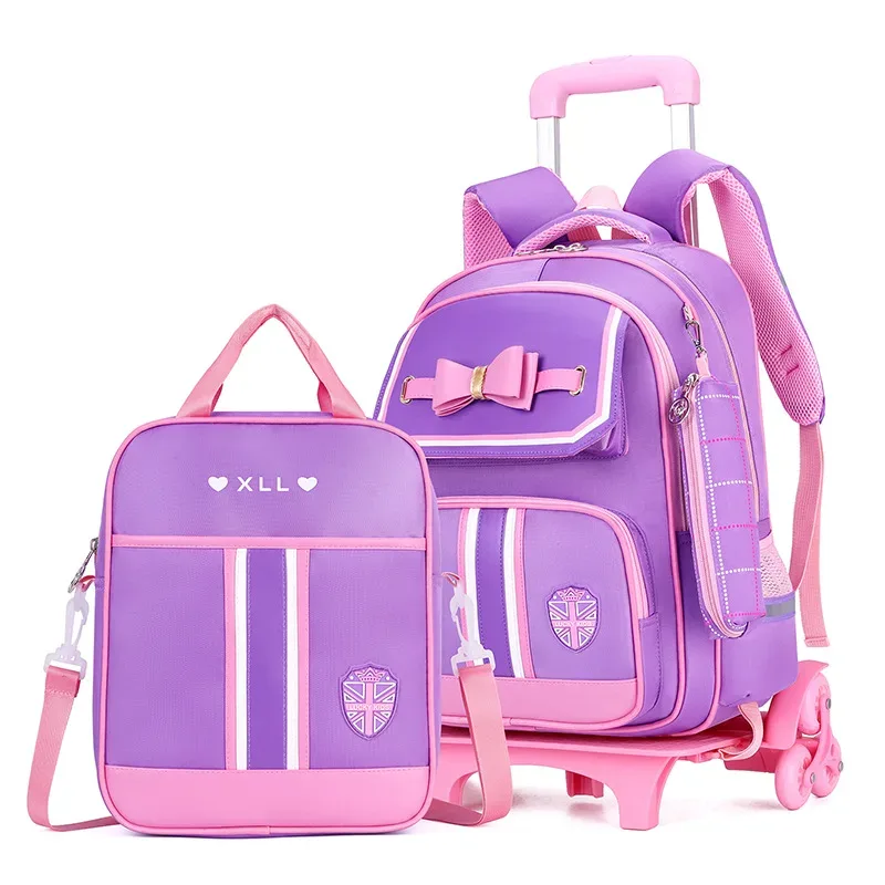 ensemble de sacs d'école pour enfants avec roues, sac à dos pour étudiants, sac de chariot d'école, sac à dos à roulettes pour filles