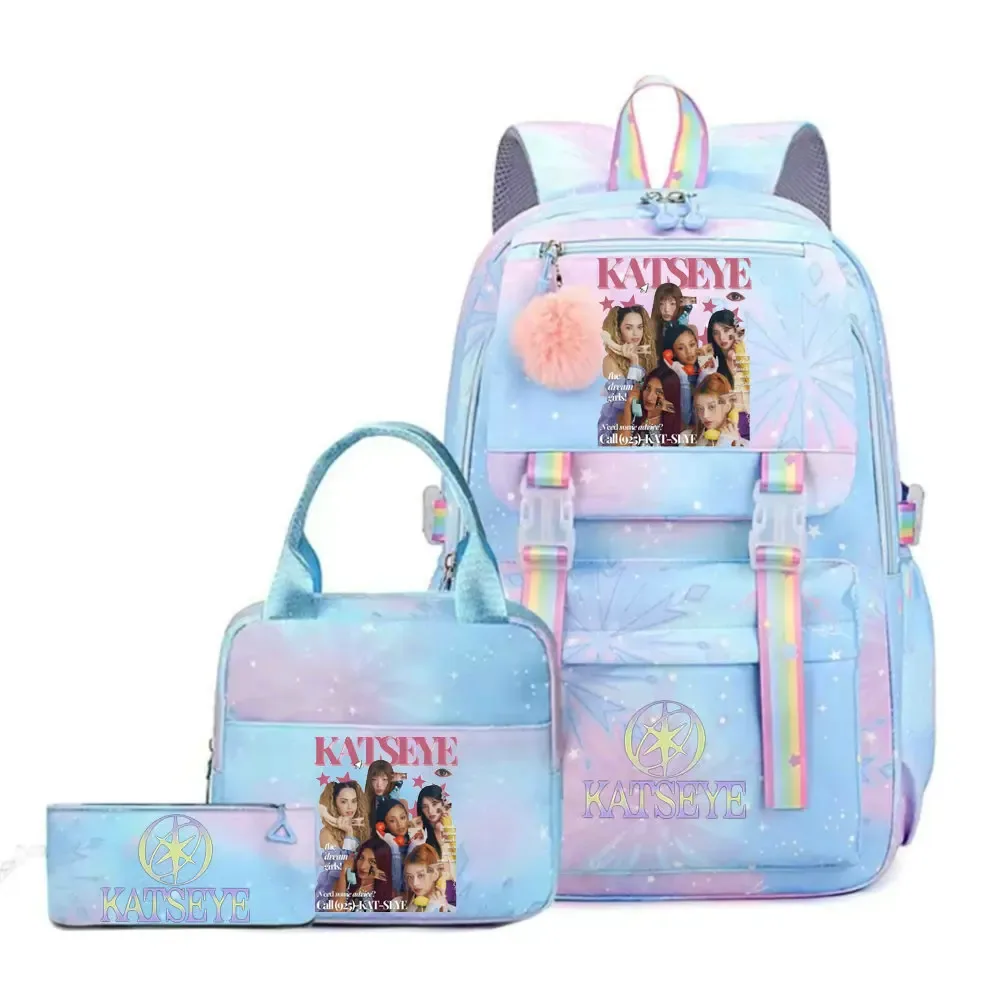 ensemble de sac à dos katseye print avec sac à lunch et trousse à crayons, sac à dos d'extérieur léger et respirant de grande capacité
