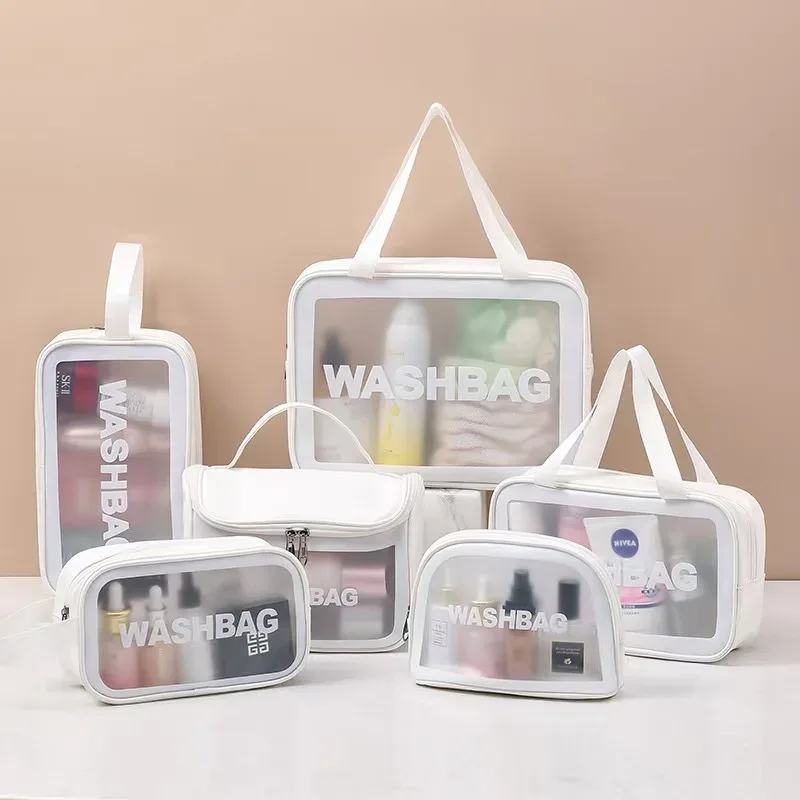 ensemble de sacs de maquillage de voyage multi-pièces en pvc transparent, sac de toilette portable et imperméable, sac de rangement pour cosmétiques de grande capacité et portable.