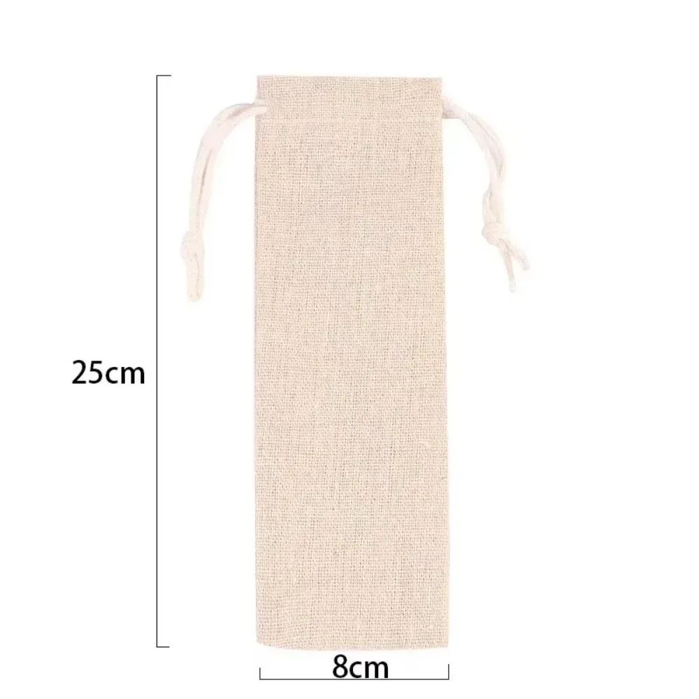sac de rangement portable en coton et lin avec cordon de serrage, anti-poussière, pour pailles, pochette à cordon pour la maison