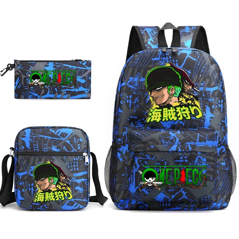 ensemble de sacs à dos pour étudiants imprimés one piece zoro, avec sac à bandoulière et trousse à crayons, pour enfants et adolescents, pour l'école, les voyages, légers