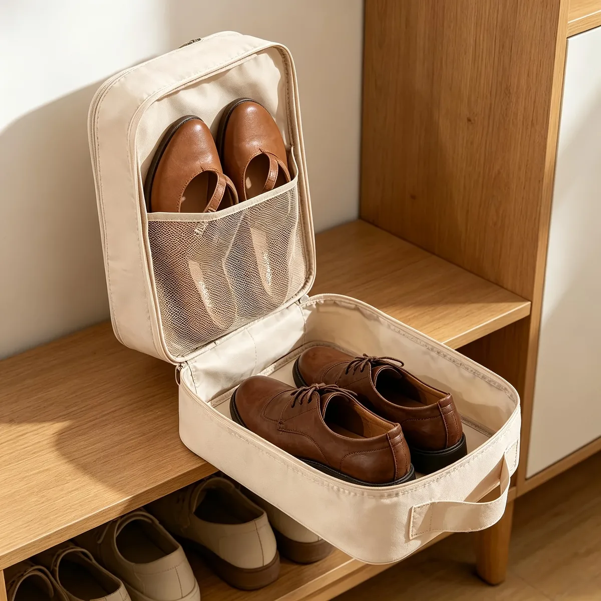sac de rangement pour chaussures de voyage, sac de rangement en maille respirante diagonale lavée, pour plusieurs paires de chaussures, boîte à chaussures portable pour les voyages d'affaires