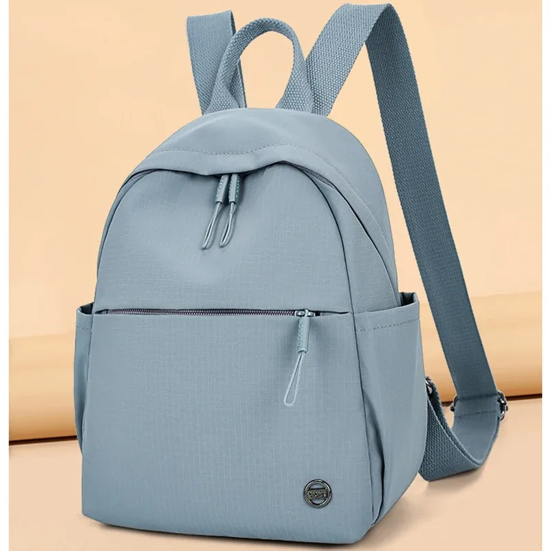 sac à dos tendance en nylon imperméable pour femmes, couleur unie, simple, loisirs, voyage, sacs à bandoulière pour adolescents