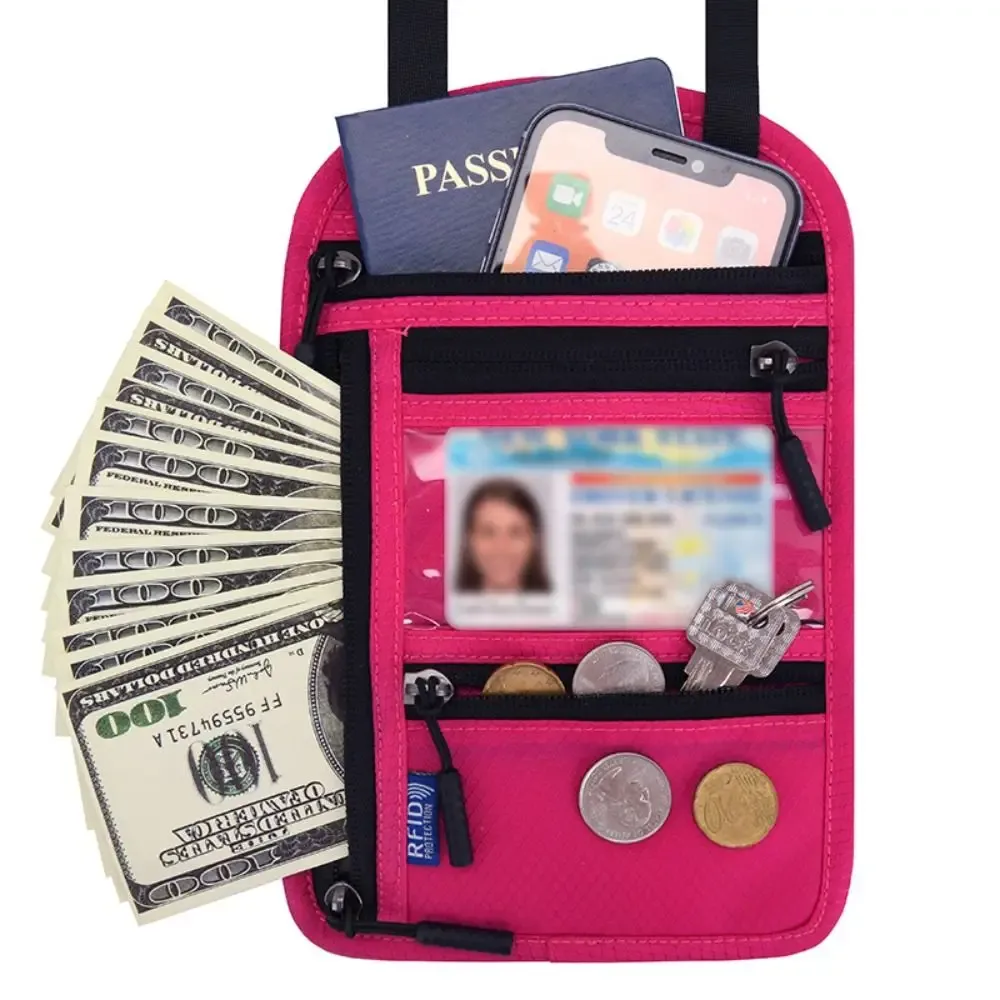 pochette de sécurité antivol en nylon, sac de passeport bloquant rfid avec sangle de cou réglable, portefeuille de voyage étanche