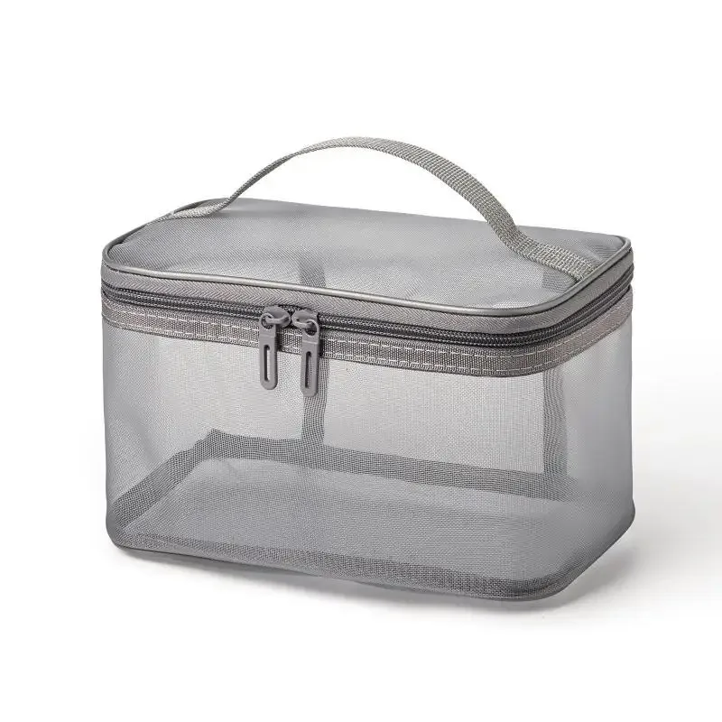 sac de voyage transparent en maille pour maquillage | organisateur de cosmétiques à grande capacité à une seule couche | pochette de rangement respirante pour produits de soin et articles de toilette