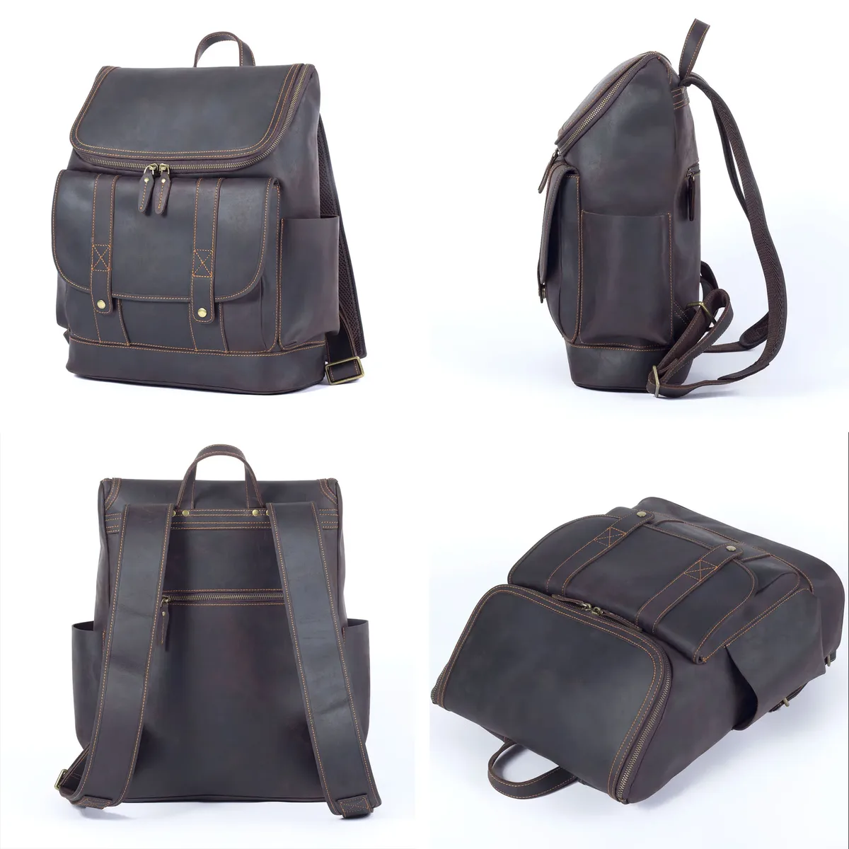 sac à dos vintage en cuir véritable pour homme, grande capacité, sac à bandoulière pour ordinateur portable en cuir pleine fleur, sac crazy horse, mode pour homme