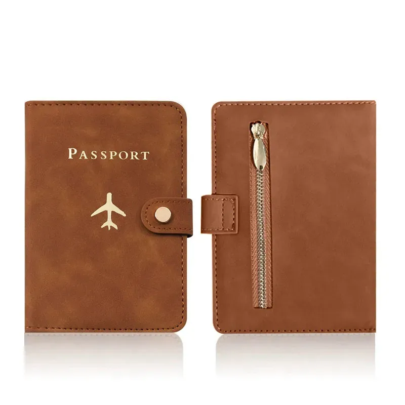 porte-passeport en cuir pu imprimé avion pour hommes et femmes avec poche zippée et emplacement pour carte sim, portefeuille pour documents de voyage