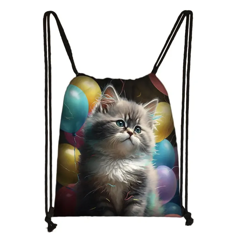 sac à dos imprimé chaton mignon pour femmes, sacs à cordon de serrage chat siamois, sac à bandoulière décontracté pour adolescents, sacs à livres de voyage, porte-chaussures