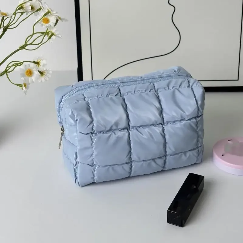 grande trousse de toilette zippée, mignonne, en coton doux, matelassée, pour femmes