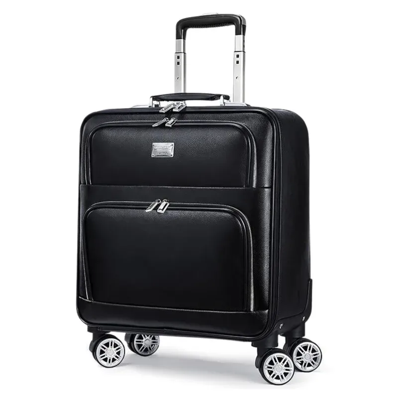 bagage à main de luxe en cuir véritable noir de 16/18/20/24 pouces-valise de voyage élégante approuvée par la compagnie aérienne