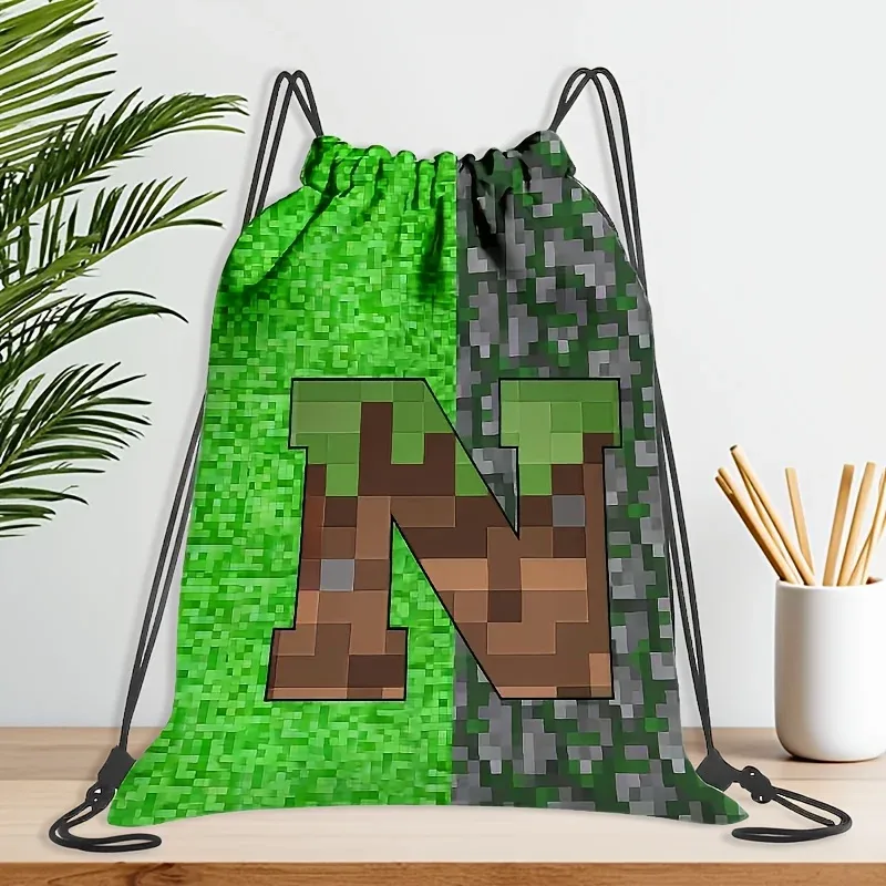 sac à dos à cordon de serrage de grande capacité pour jeux vidéo, avec lettrage pixelisé, unisexe, motif géométrique multicolore, 1 pièce