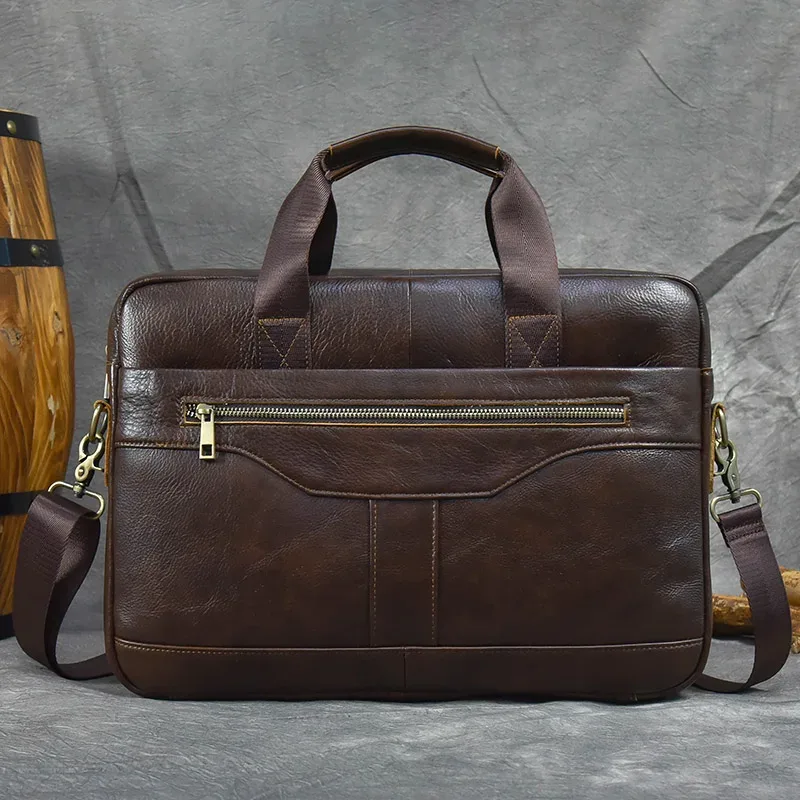 sac pour ordinateur portable en cuir véritable pour homme, sac d'affaires, étuis à bombes pour homme, fourre-tout de travail avec sangle, sac de messager pour homme, marque de luxe, 14 pouces