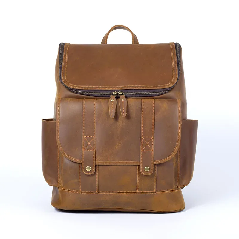 sac à dos vintage en cuir véritable pour homme, grande capacité, sac à bandoulière pour ordinateur portable en cuir pleine fleur, sac crazy horse, mode pour homme