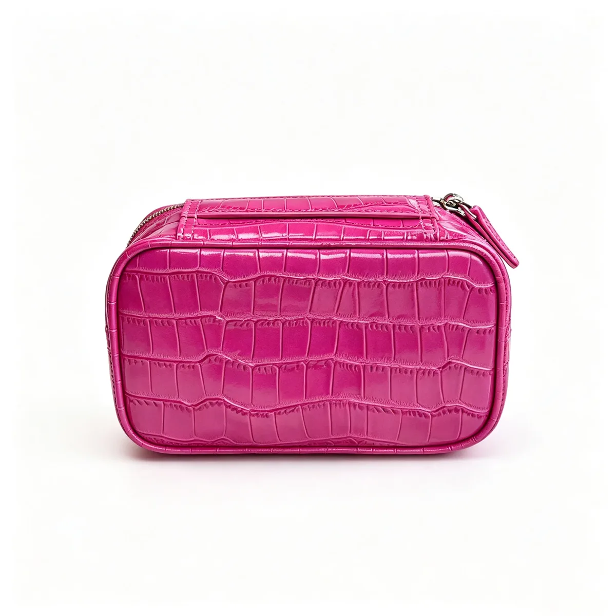 sac à cosmétiques en cuir de vachette à motif crocodile, rouge rose, luxe léger, en cuir véritable, pour femmes, portable, pour le voyage, trousse de toilette