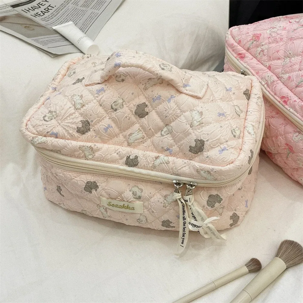 nouveau dessin animé dames sac de rangement de voyage rétro floral femmes sacs à cosmétiques mignon filles trousse de maquillage sac de maquillage sacs à main