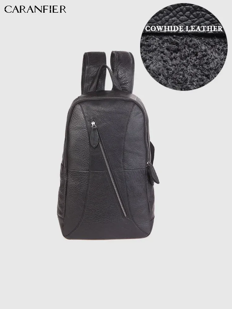 caranfier hommes sac à dos véritable cuir de vachette vintage sacs de voyage femmes simple fermeture éclair imperméable et moraillon étudiant sac à dos