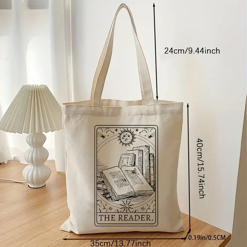 sac à bandoulière en toile à motif vintage the reader, sac de shopping léger à motif solaire, sac de rangement polyvalent