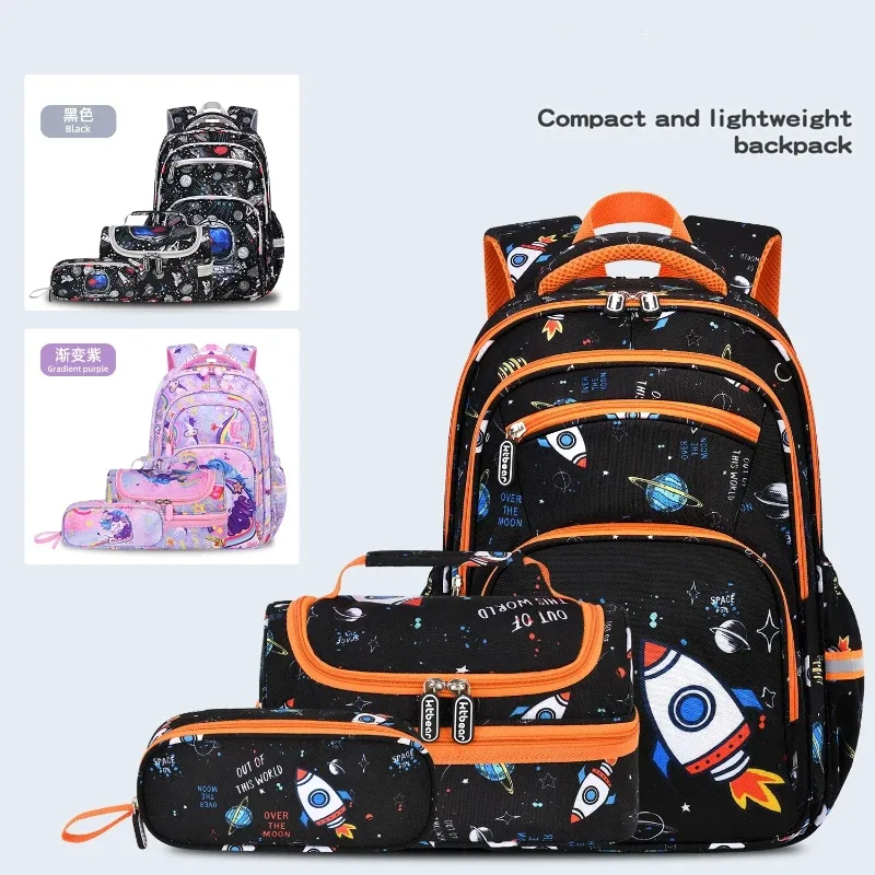 Sacs d'école pour enfants, garçons et filles, cartable pour l'école primaire, ensemble de 3 sacs à dos avec sac à lunch, mochila