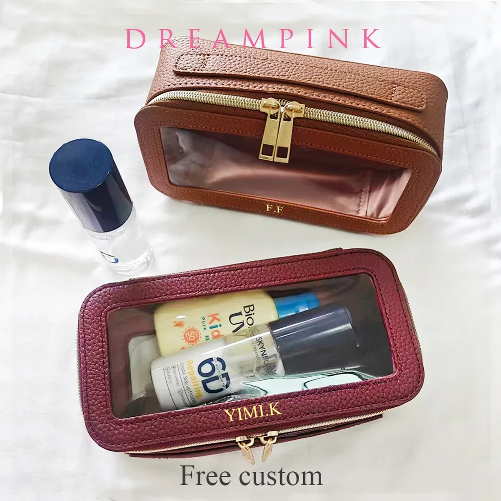 Sac de maquillage pour femme, étanche, transparent, personnalisable, trousse de toilette de voyage, organiseur de bagages transparent pour femme