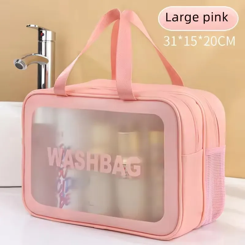 sac de maquillage double transparent en pu avec séparation sec-humide, sac de rangement cosmétique portable pour les voyages, le fitness et la natation
