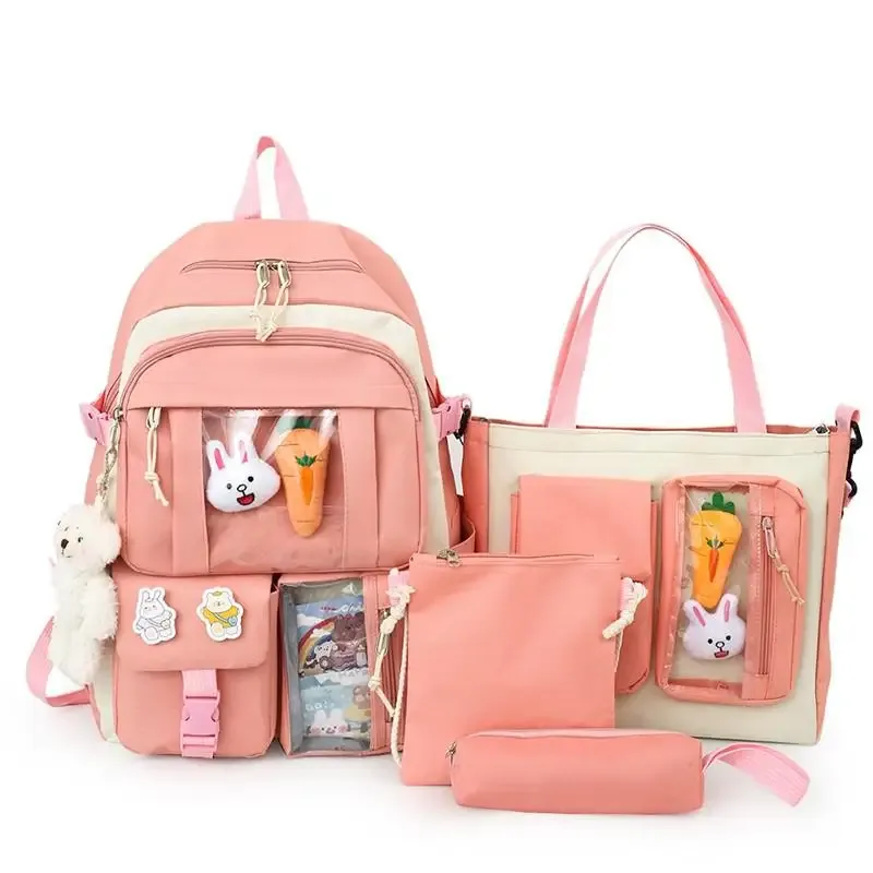 sac à dos d'école kawaii pour enfants, cartable pour femme, sacs d'école pour adolescentes, ensembles de 4 pièces, 138