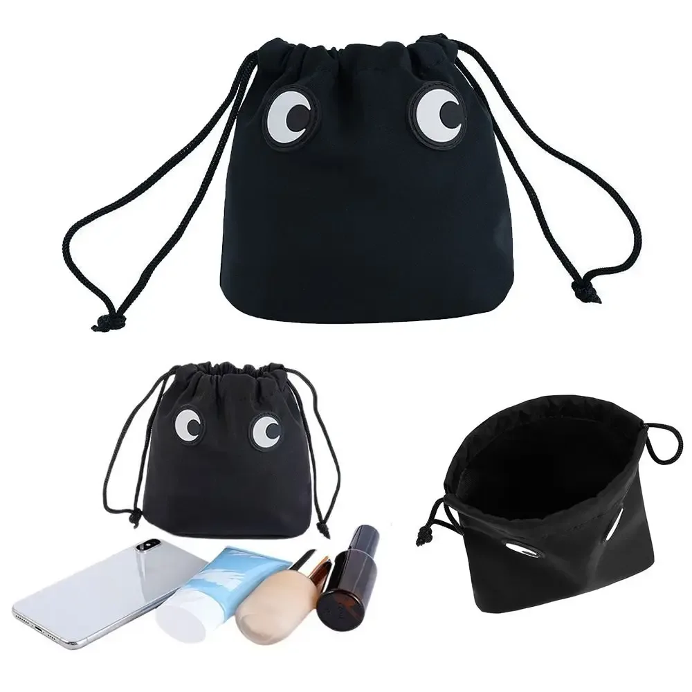 trousse de maquillage en nylon tendance avec cordon de serrage, motif dessin animé grands yeux, sac cosmétique mignon pour l'organisation des maquillages
