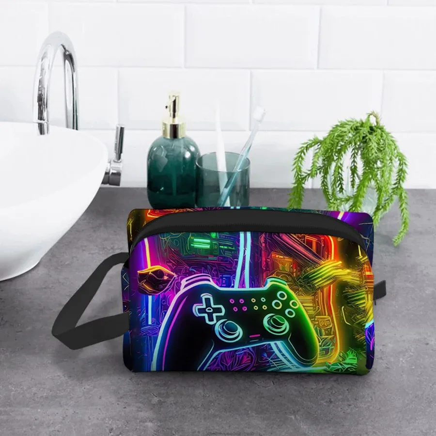 sac à cosmétiques à motif gamepad pour garçons et filles, meilleurs cadeaux, sacs de rangement plats 2d à motif de dessin animé pour enfants
