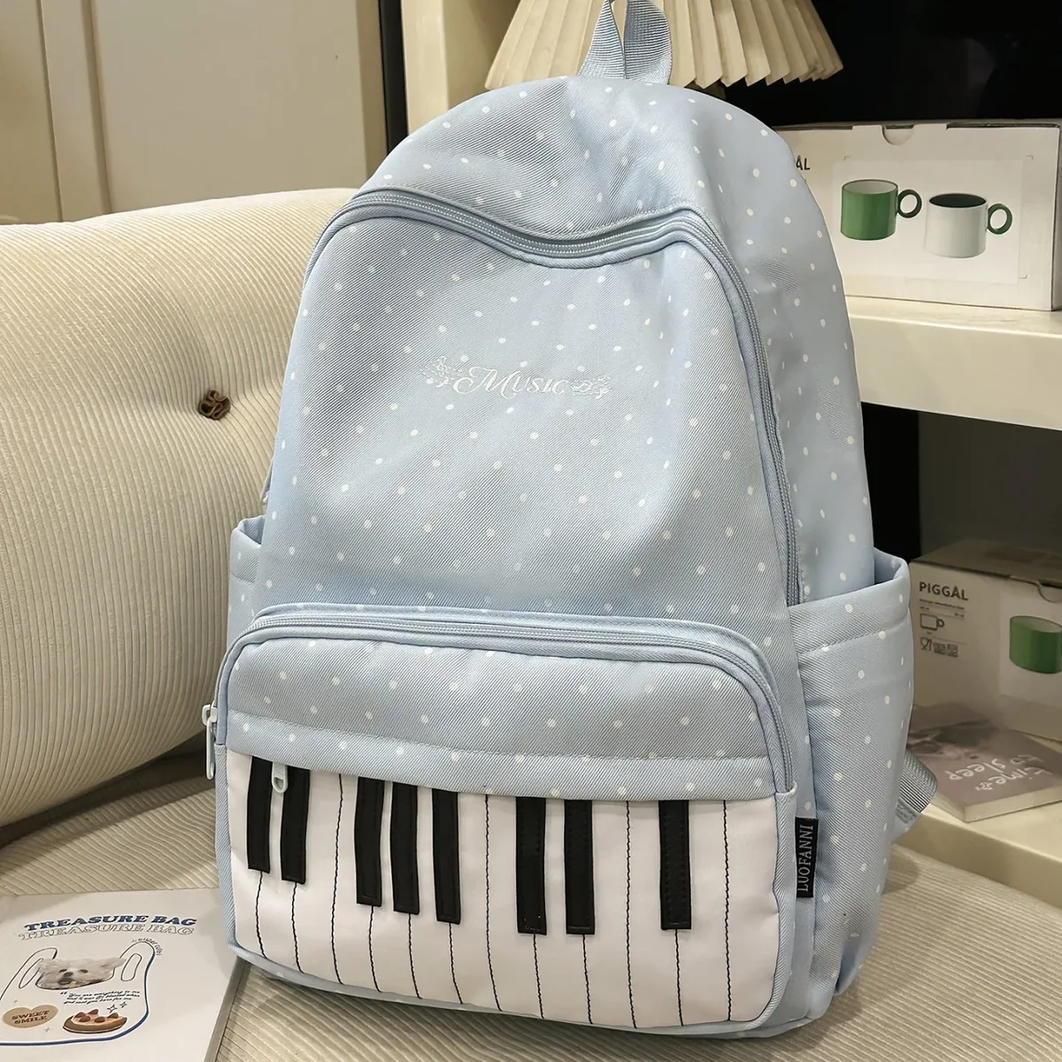 sac à dos imprimé clé de piano, mode décontractée pour jeunes filles, joli sac à dos pour étudiant, grand sac à dos de voyage en nylon imperméable et durable