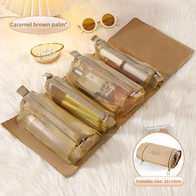 trousse de maquillage quatre-en-un amovible, trousse de voyage pliable multifonctionnelle et simple pour femmes, rangement de cosmétiques et de produits de toilette