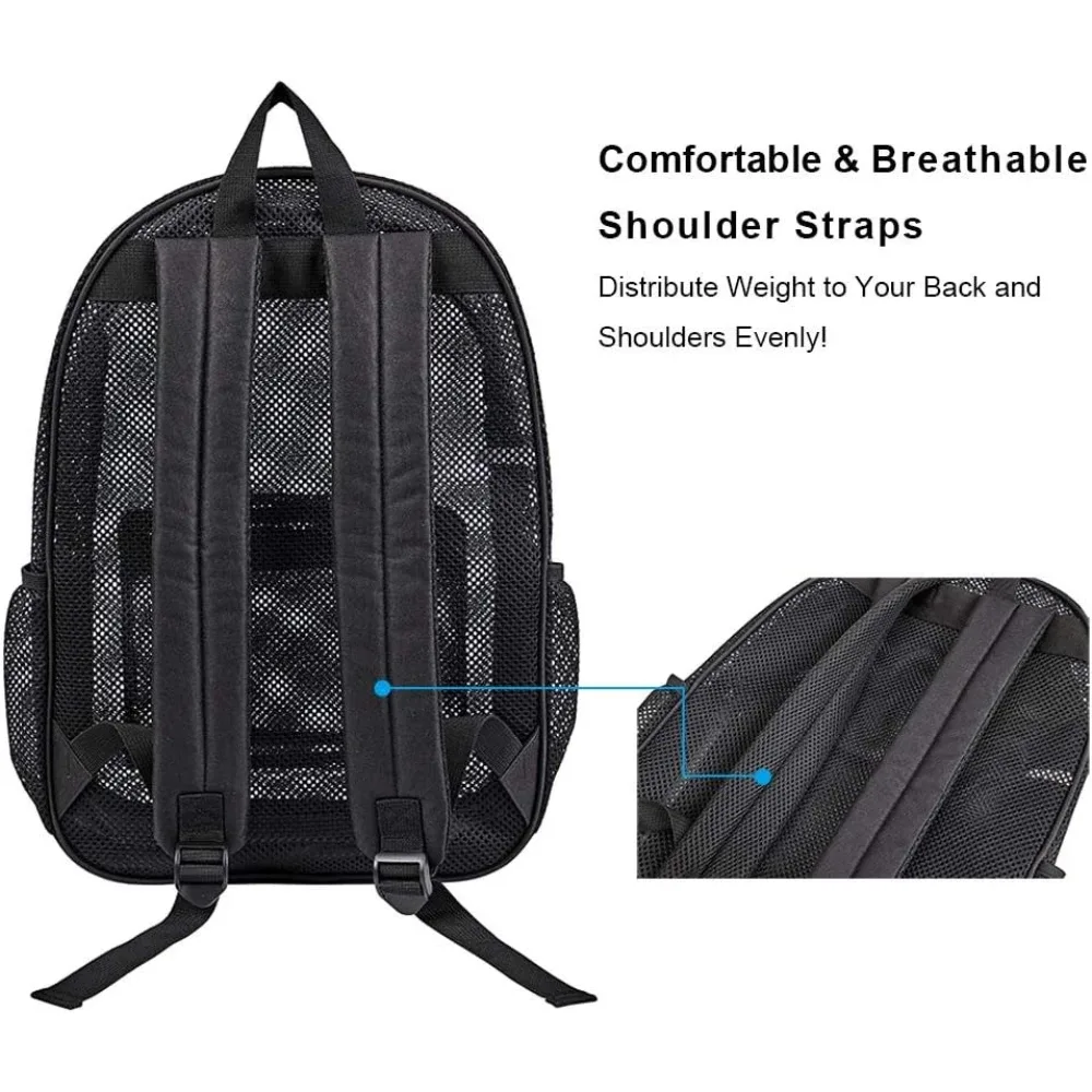 sac à dos en maille robuste, grand format, transparent, respirant, résistant aux déchirures, approuvé par l'école, sac de sécurité pour adolescents du lycée et salle de sport