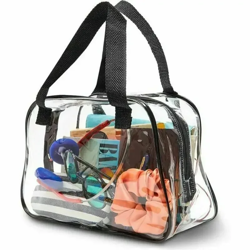 Sac fourre-tout transparent approuvé pour les stades, petit sac à main pour les voyages et les concerts, sac cosmétique en PVC, sac de toilette de voyage