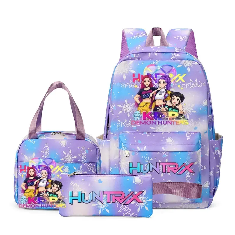 ensemble de 3 sacs à dos kpop demon hunters, sac d'école, sac à déjeuner, trousse à crayons, cadeau de rentrée scolaire pour fille, mochila de loisirs, sacs de voyage pour adolescents