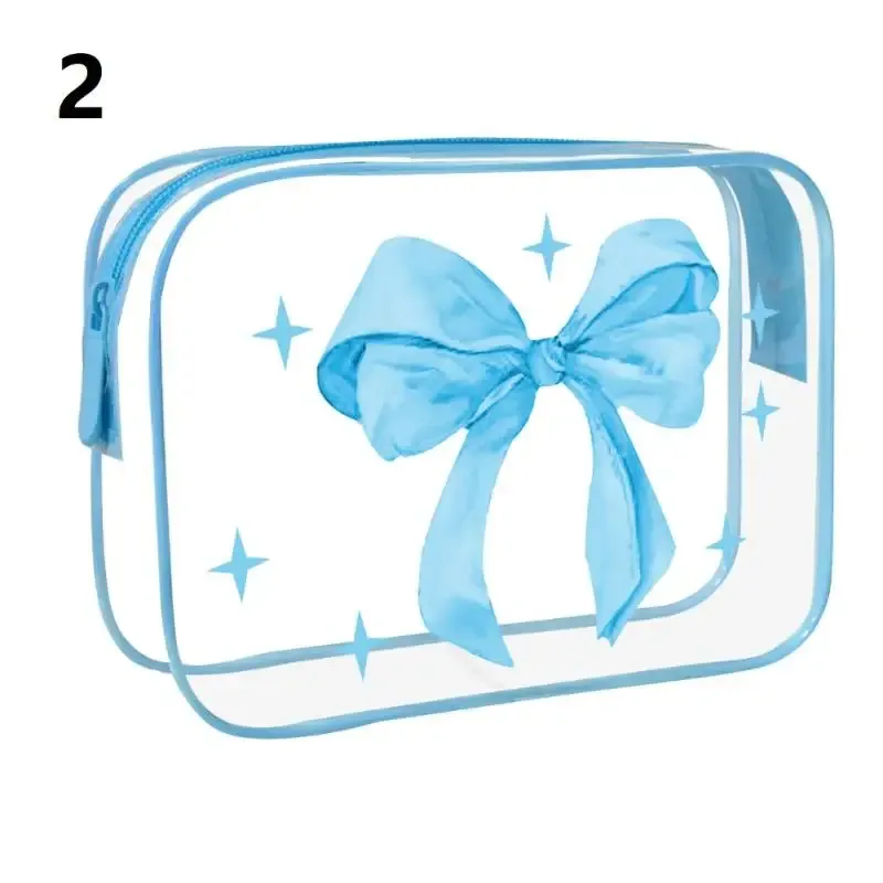 ● 1pcs pochette en nylon pvc imperméable à imprimé nœud mignon, sac à maquillage transparent, pochette zippée pour articles de toilette, sacs cosmétiques