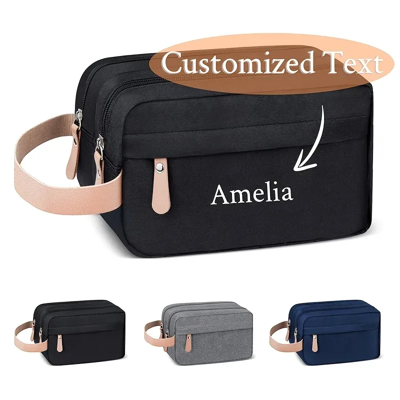 Sac de toilettage Oxford avec nom personnalisé pour hommes, sac de rangement Double couche de grande capacité, organisateur de maquillage idéal, articles de toilette pour le toilettage