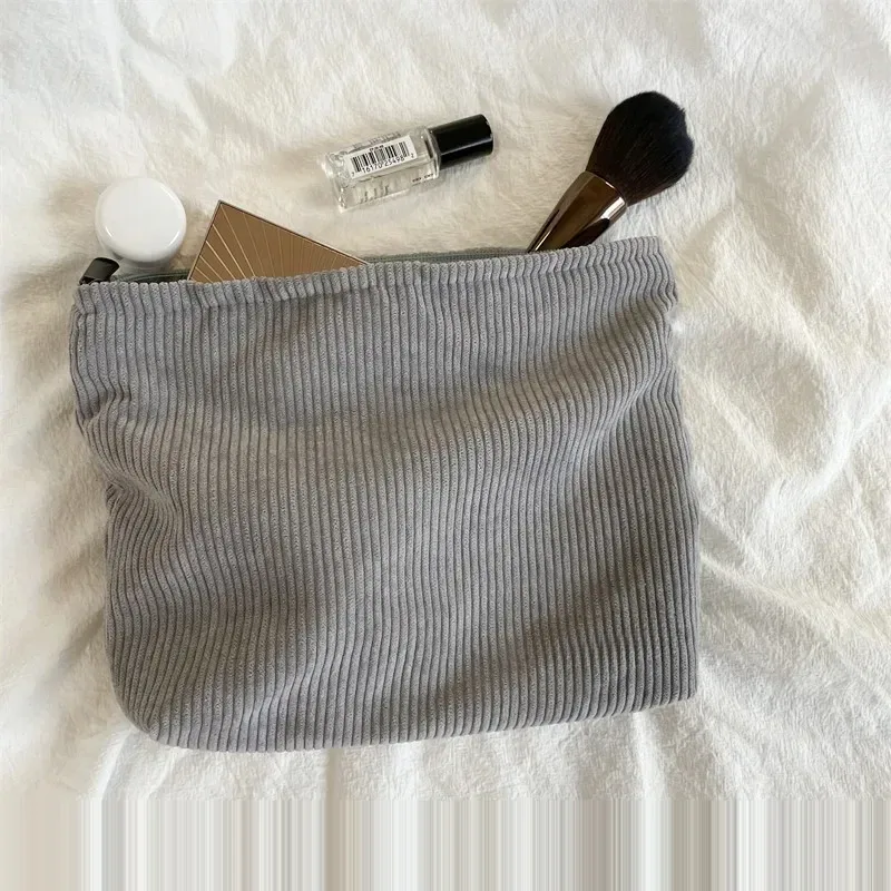sac de voyage en velours côtelé, sac de rangement portable pour maquillage, porte-monnaie pour femmes, grande capacité, fermeture éclair, organiseur de maquillage, pochette de rangement