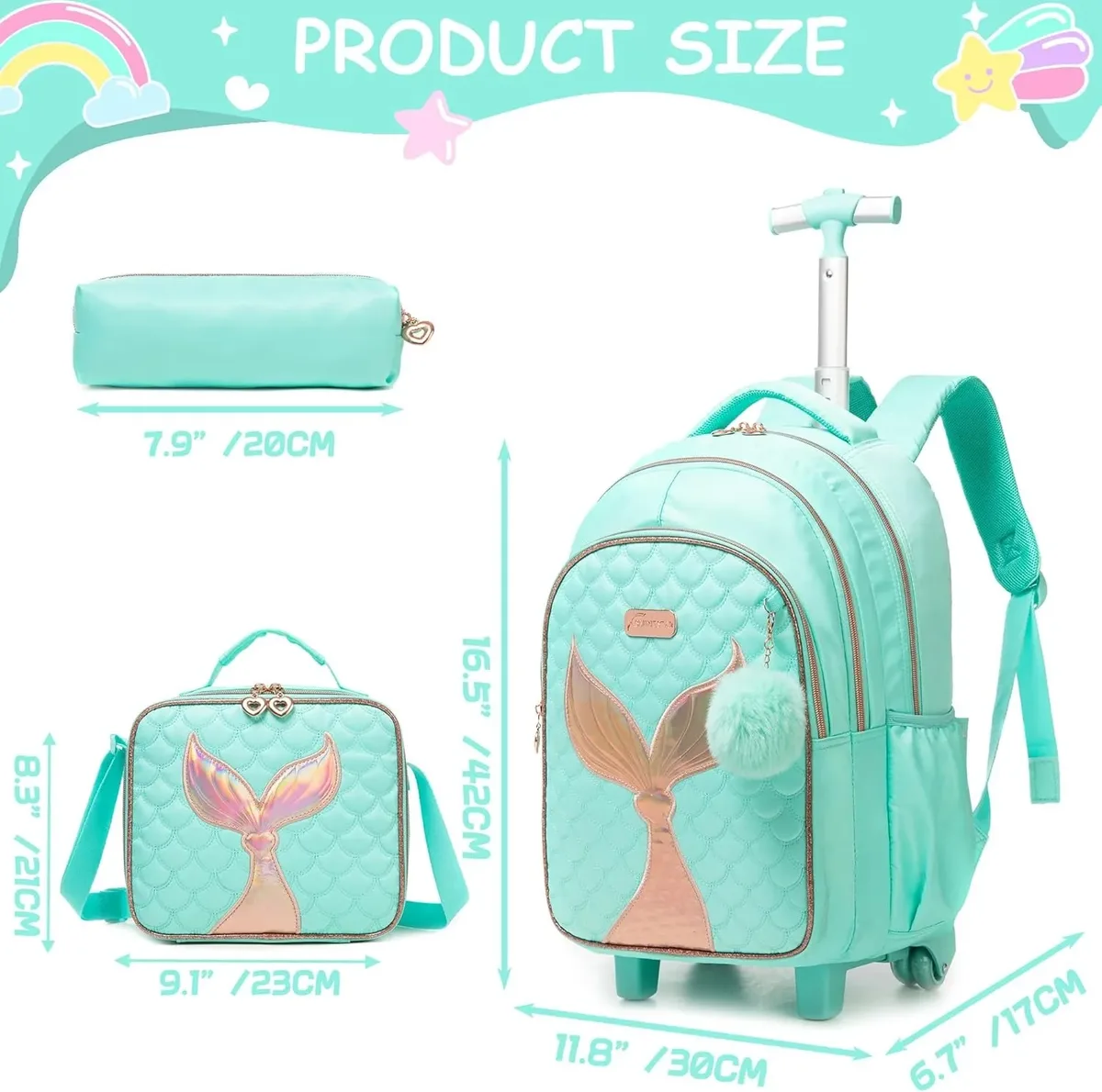 Sac d'école à roulettes mignon, sac à livres à roulettes pour enfants, bagage à main de grande capacité, sac à dos à roulettes Durable, cadeau pour fille