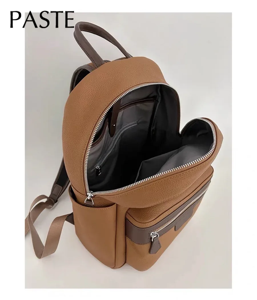 sac à dos en peau de vache naturelle pour femme, 100% cuir véritable, sac lumineux de grande capacité, sac pour ordinateur portable, coloré, beige, imprimés girl, nouveau, 2024