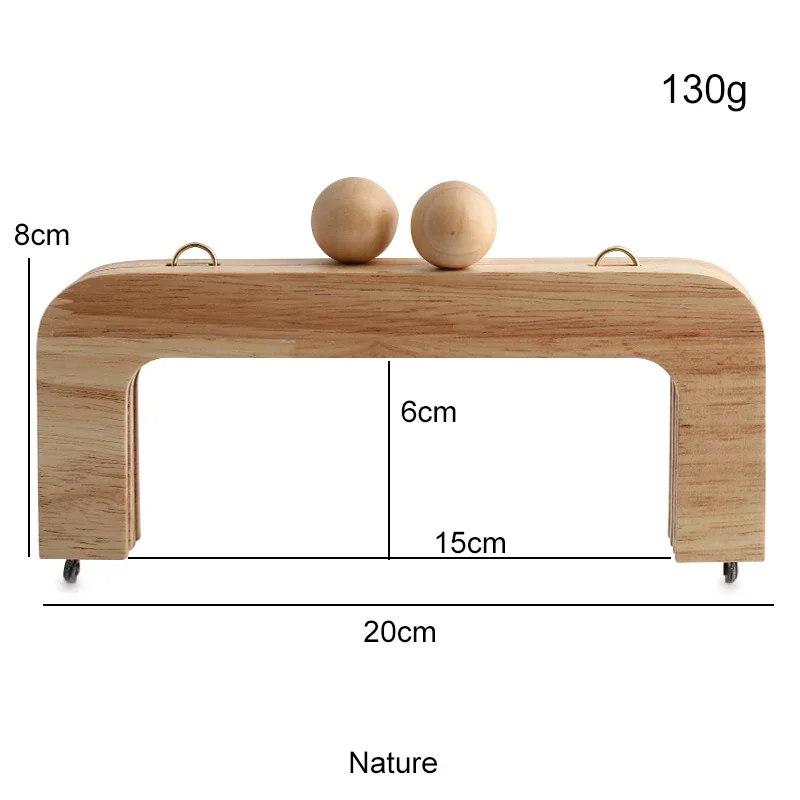 cadre de portefeuille d'embrayage en bois 20x8cm, 1 pièce/2 pièces, cadre en bois massif avec fermeture à vis, boucle baiser, poignée de sac à bandoulière