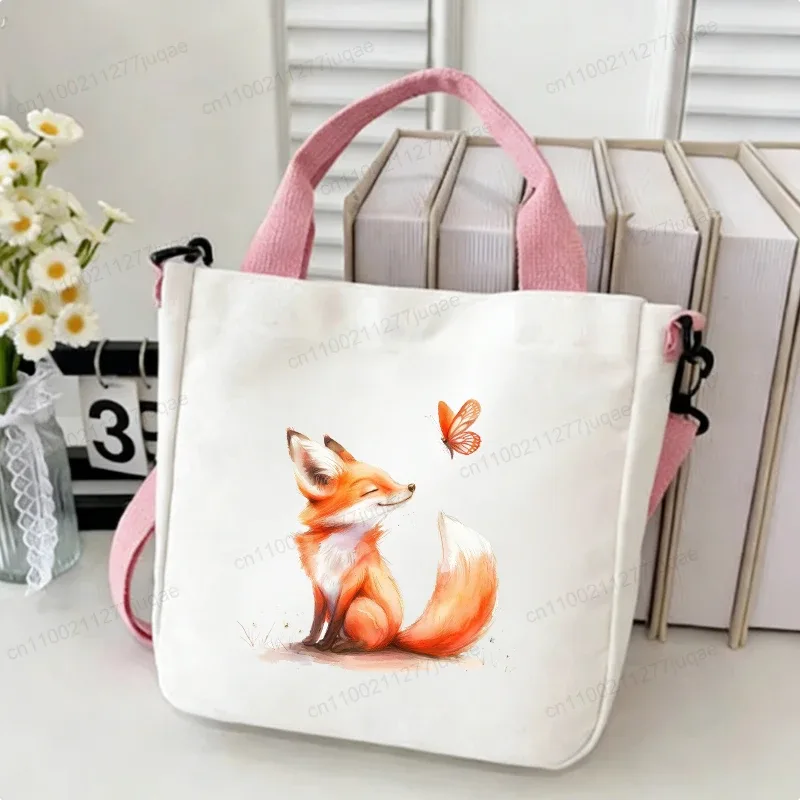 sac à bandoulière en toile motif renard kawaii - sac fourre-tout créatif fantaisie pour femme - sacs à main décontractés légers - sacs de shopping - cadeaux