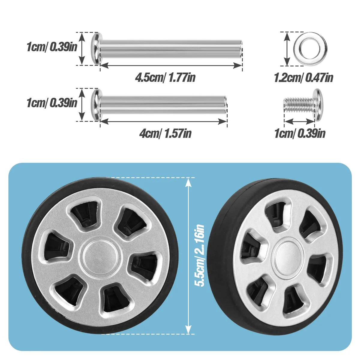 4/8 pièces argent remplacer roue avec vis pour bagages de voyage valise roues 55mm axes Kit de réparation bagages roue remplacement bricolage