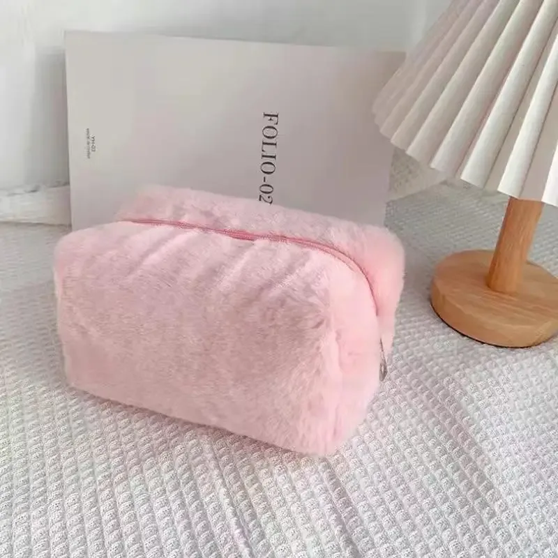 sacs de maquillage en peluche pour femmes, sac à cosmétiques de voyage souple, étui de rangement pour dames et filles