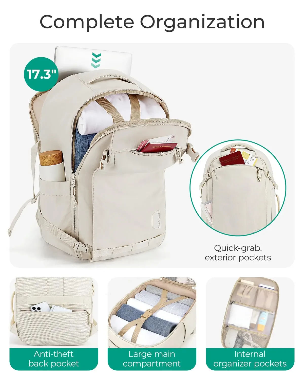 bagsmart sac à dos de voyage pour femmes 30l sac de voyage tsa approuvé au vol sac à dos de bagage résistant à l'eau sac à dos pour hommes