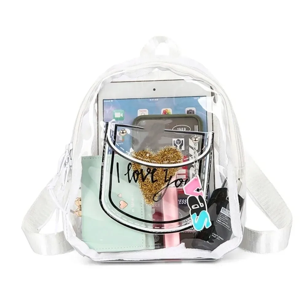 sac à dos transparent en pvc simple, style coréen, grande capacité, sac tendance en jelly, sac à bandoulière en forme de cœur, sacs de shopping pour filles