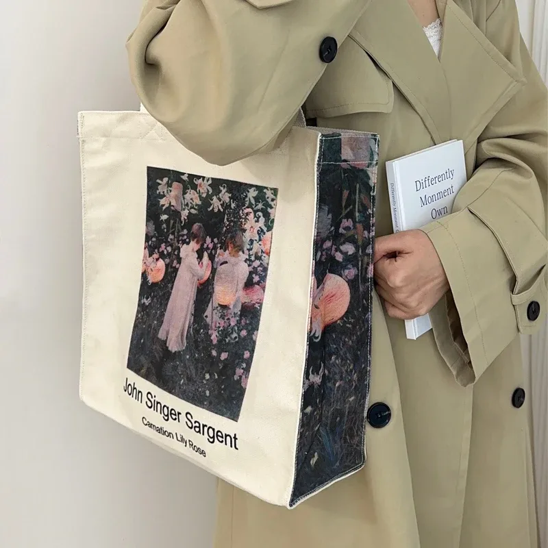sac à bandoulière en toile extra épaisse pour femmes, van gogh morris, vintage, peinture à l'huile, fermeture éclair, livres, grand fourre-tout pour le shopping