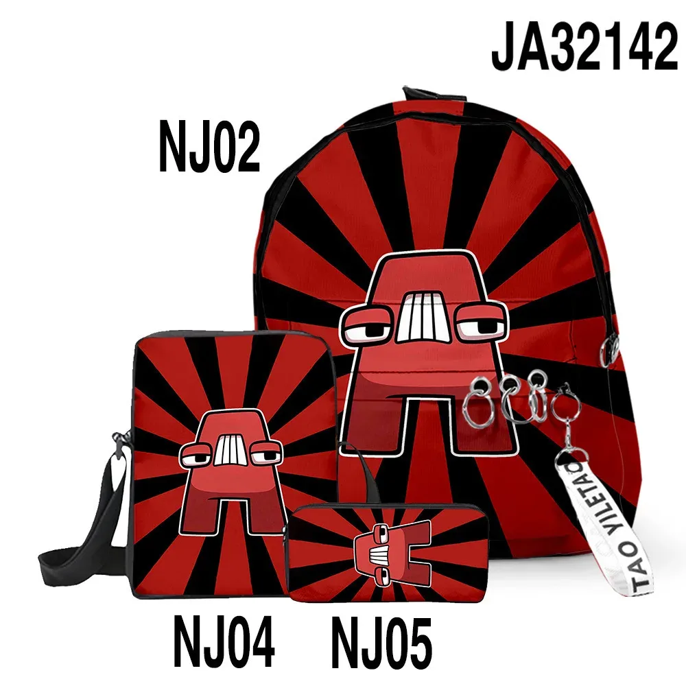 sacs d'école classiques populaires alphabet lore imprimés en 3d, 3 pièces/ensemble, sac à dos pour ordinateur portable, sac à bandoulière incliné, trousse à crayons