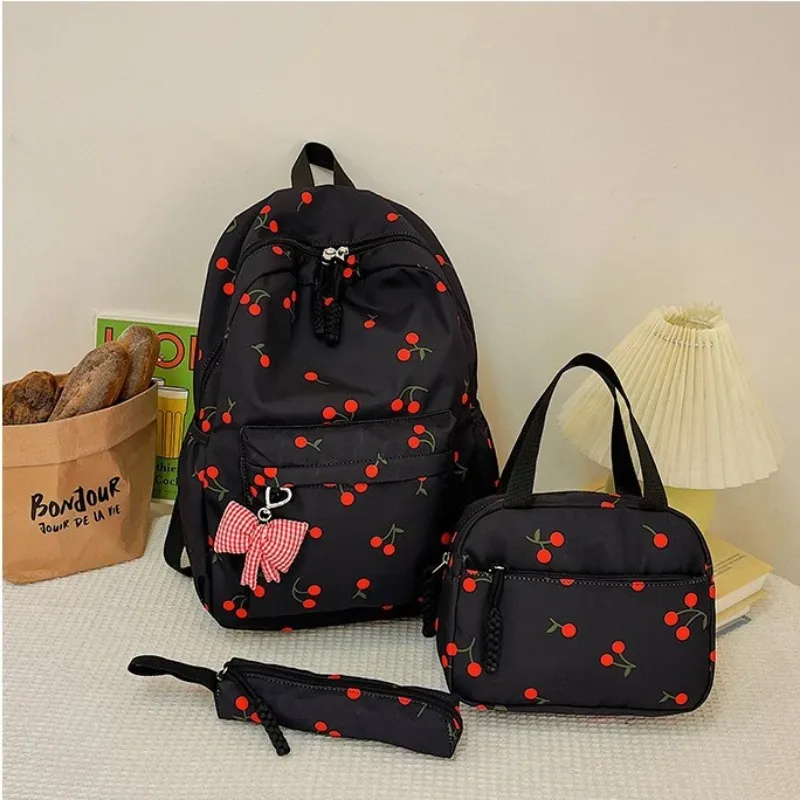 sac à dos scolaire 3 pièces/ensemble en tissu oxford avec trousse et sac à déjeuner, léger, pour fille