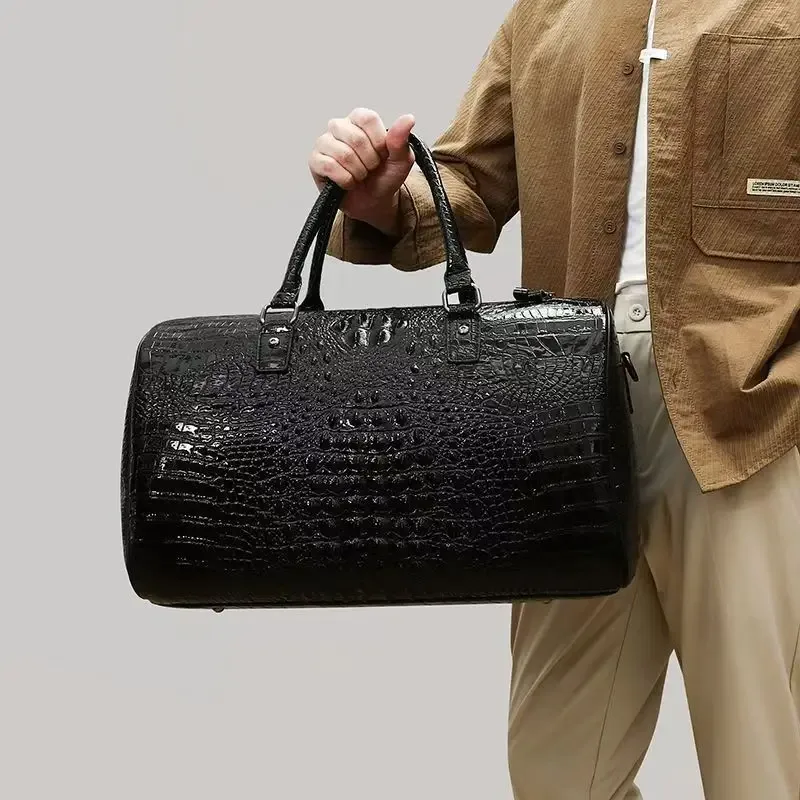 Sacs de voyage en cuir d'alligator véritable de vache 2026, sacs de luxe pour hommes, grande capacité, sacs à bandoulière portables, sacs de voyage de marque